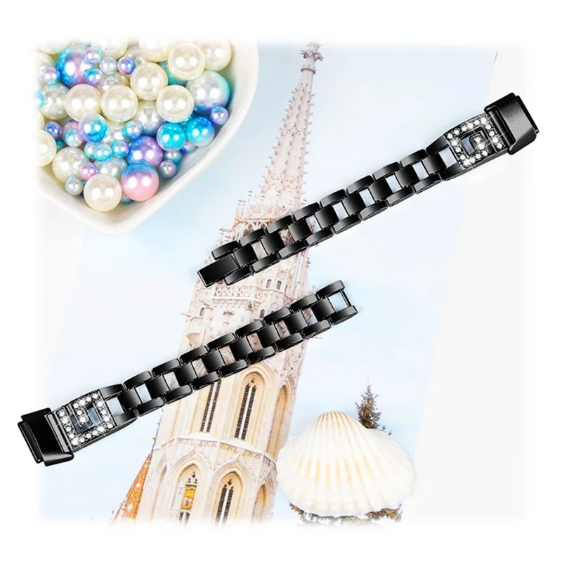 G-shape Rhinestones Decor Zinc Alloy Replacement Watch Band Wrist Strap for Fitbit Luxe - Black