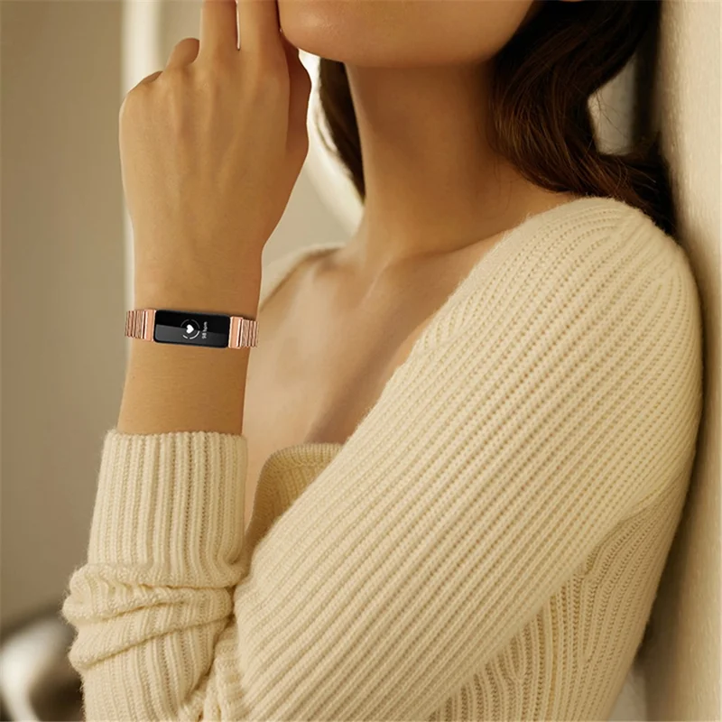 Stylish Stainless Steel Watch Band Replacement Wrist Strap for Fitbit Inspire/Inspire HR - Rose Gold