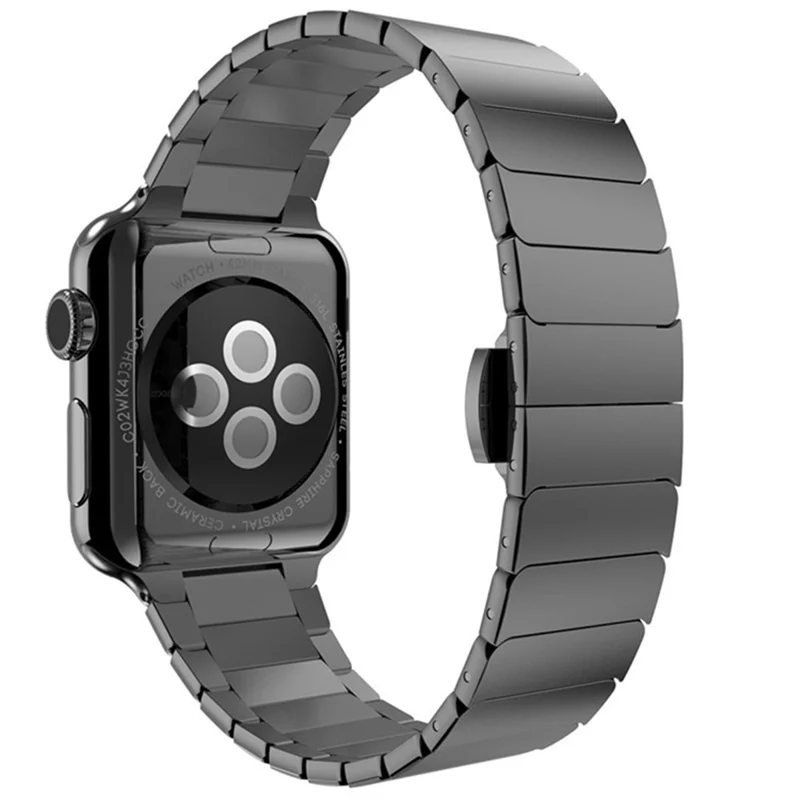 Para Apple Watch Series 8 / 7 45mm Solid Stainless Steel Watch Band Replacement Wristband Strap with Butterfly Buckle - Black