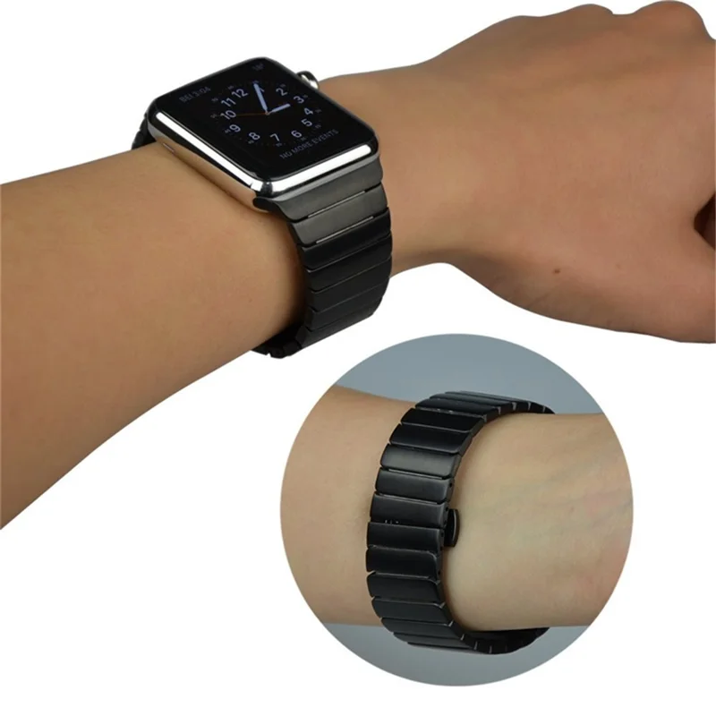 Para Apple Watch Series 8 / 7 45mm Solid Stainless Steel Watch Band Replacement Wristband Strap with Butterfly Buckle - Black