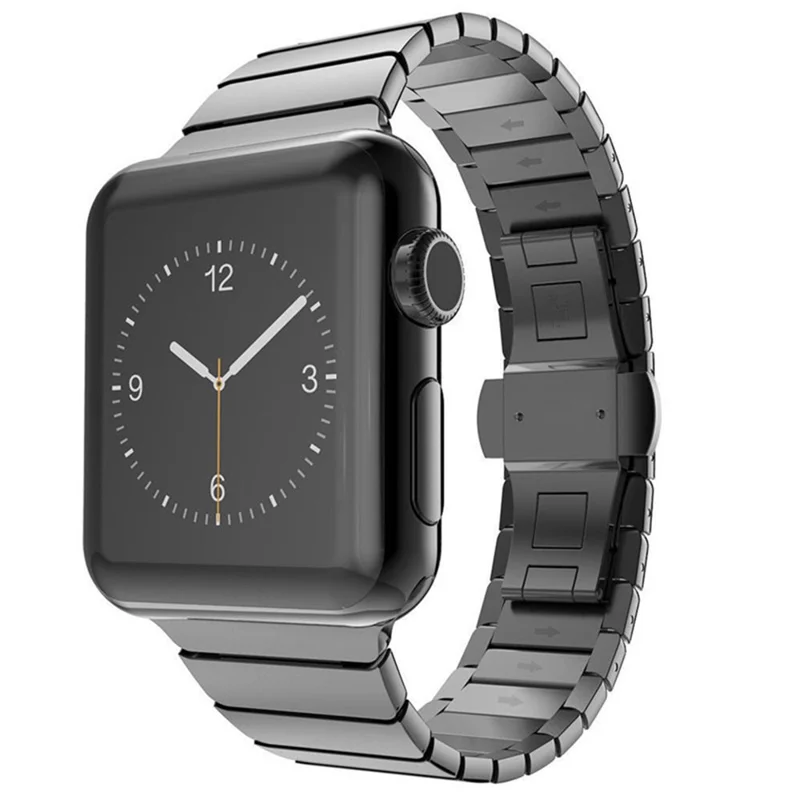 Para Apple Watch Series 8 / 7 45mm Solid Stainless Steel Watch Band Replacement Wristband Strap with Butterfly Buckle - Black