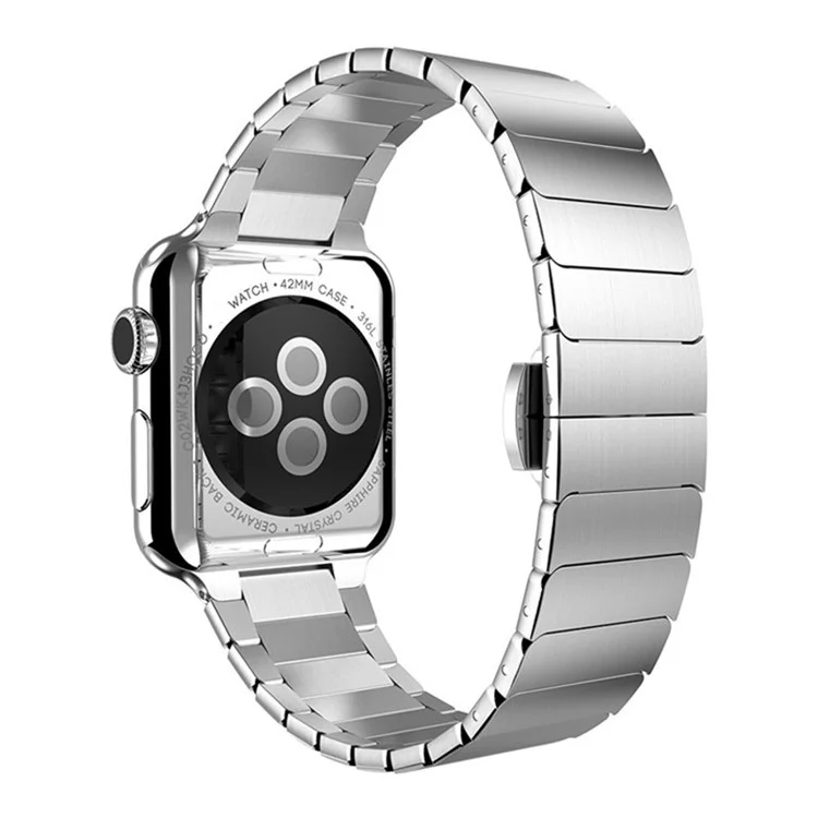 Pour Apple Watch Series 8 / 7 45mm Bracelet de montre en acier inoxydable plein de remplacement de bande de poignet avec boucle papillon - Argent