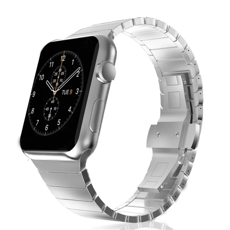 Pour Apple Watch Series 8 / 7 45mm Bracelet de montre en acier inoxydable plein de remplacement de bande de poignet avec boucle papillon - Argent