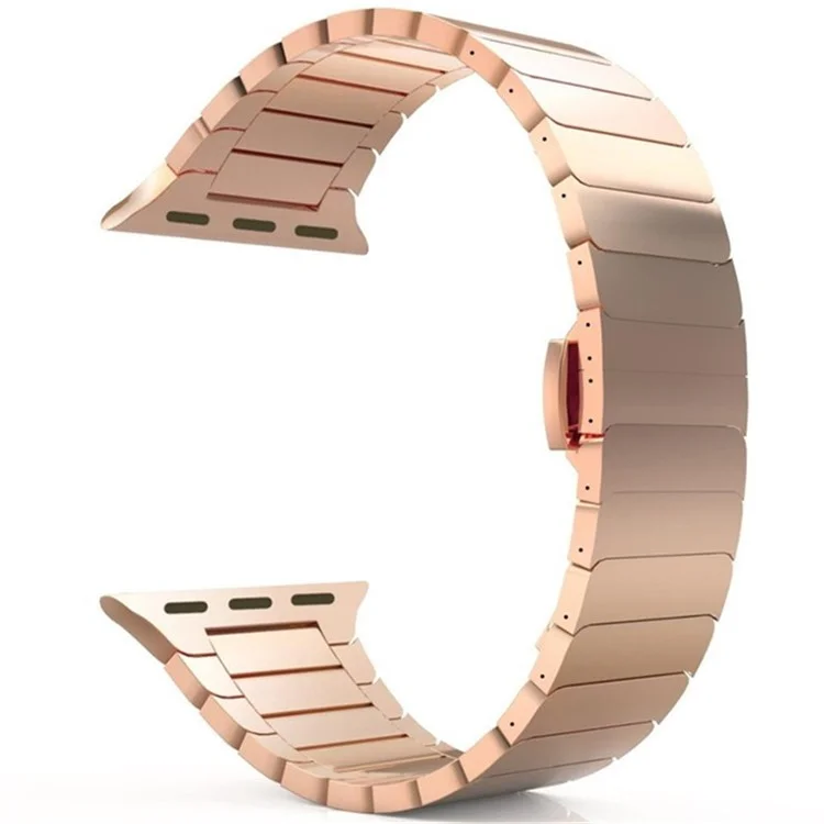 For Apple Watch Series 8 / 7 41mm Stainless Steel Watch Band Metal Strap Replacement with Butterfly Buckle - Rose Gold