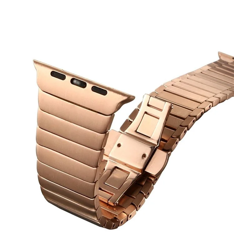 For Apple Watch Series 8 / 7 41mm Stainless Steel Watch Band Metal Strap Replacement with Butterfly Buckle - Rose Gold