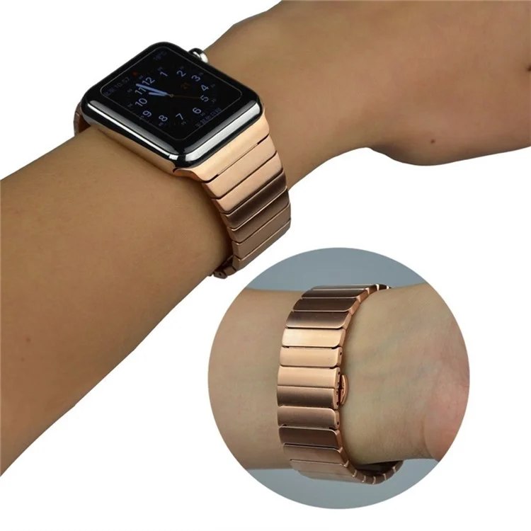 For Apple Watch Series 8 / 7 41mm Stainless Steel Watch Band Metal Strap Replacement with Butterfly Buckle - Rose Gold