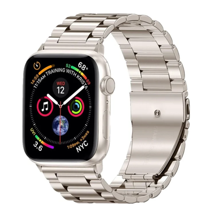 Watch Strap for Apple Watch Series 10 42mm / 9 8 7 41mm / SE (2023) SE (2022) SE 6 5 4 40mm / 3 2 1 38mm Three Beads Stainless Steel Watch Band - Starlight