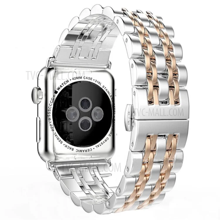 Elegante pulsera de reloj inteligente de acero inoxidable con 7 cuentas de repuesto para Apple Watch Series 10 42mm / 9 8 7 41mm / 6 5 4 SE SE (2022) SE (2023) 40mm / 3 2 1 38mm - Plata / Oro rosa
