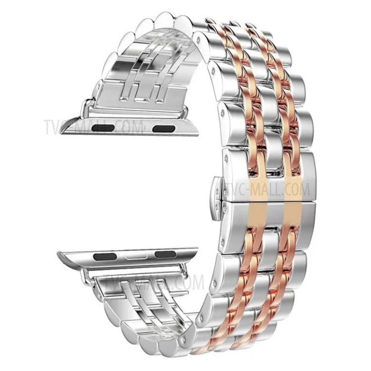 Elegante pulsera de reloj inteligente de acero inoxidable con 7 cuentas de repuesto para Apple Watch Series 10 42mm / 9 8 7 41mm / 6 5 4 SE SE (2022) SE (2023) 40mm / 3 2 1 38mm - Plata / Oro rosa