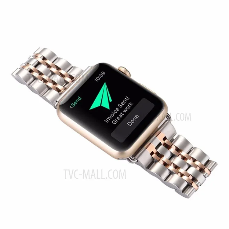Elegante pulsera de reloj inteligente de acero inoxidable con 7 cuentas de repuesto para Apple Watch Series 10 42mm / 9 8 7 41mm / 6 5 4 SE SE (2022) SE (2023) 40mm / 3 2 1 38mm - Plata / Oro rosa