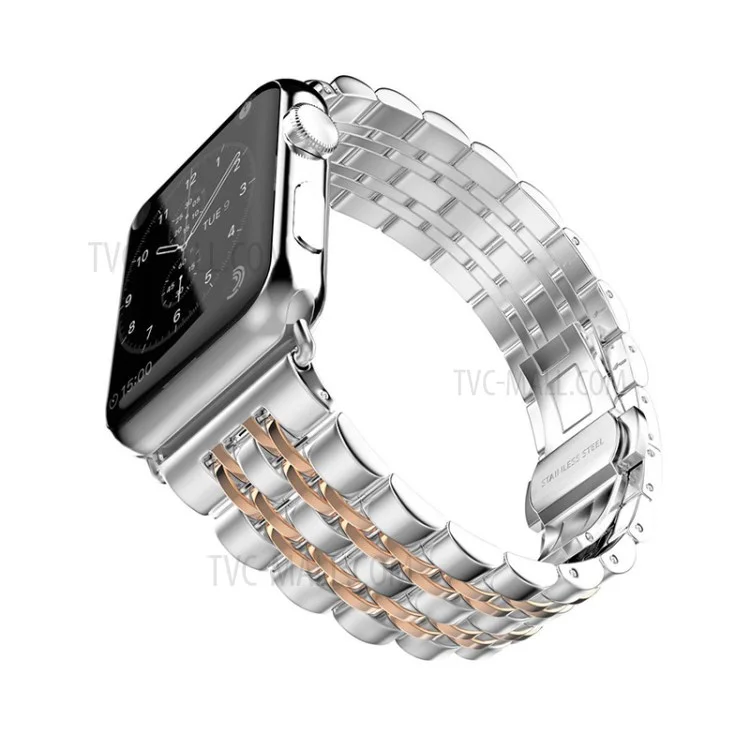 Elegante pulsera de reloj inteligente de acero inoxidable con 7 cuentas de repuesto para Apple Watch Series 10 42mm / 9 8 7 41mm / 6 5 4 SE SE (2022) SE (2023) 40mm / 3 2 1 38mm - Plata / Oro rosa