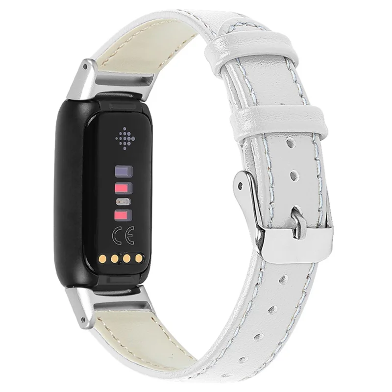 Top Layer Cowhide Replacement Smart Watch Band Adjustable Wrist Strap for Fitbit Luxe - White
