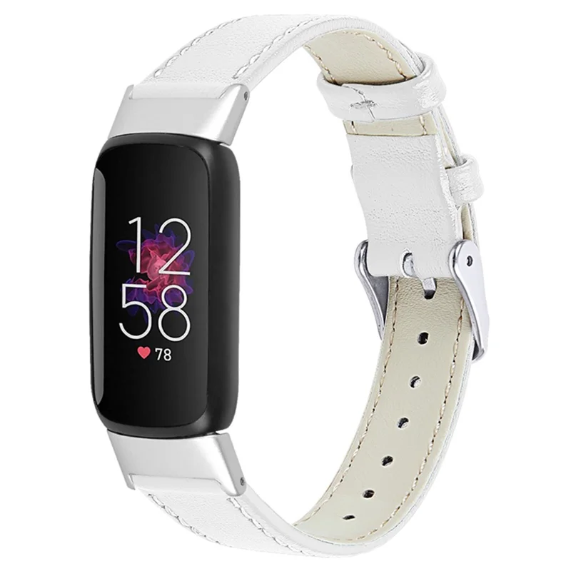 Top Layer Cowhide Replacement Smart Watch Band Adjustable Wrist Strap for Fitbit Luxe - White