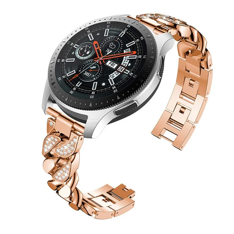 22mm Replacement Single Row Stainless Steel Watch Band Strap with Diamond for Garmin Vivoactive 4/Venu 2 - Rose Gold