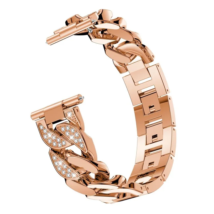 22mm Replacement Single Row Stainless Steel Watch Band Strap with Diamond for Garmin Vivoactive 4/Venu 2 - Rose Gold