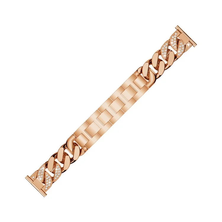 22mm Replacement Single Row Stainless Steel Watch Band Strap with Diamond for Garmin Vivoactive 4/Venu 2 - Rose Gold