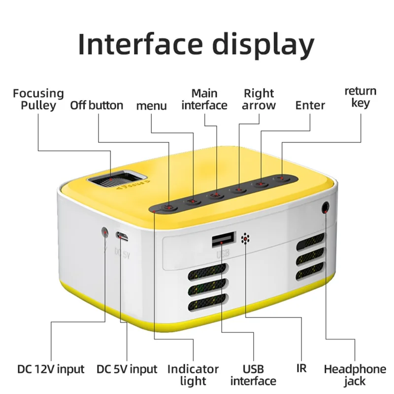 T20 Mini LED Projector 1080P High Definition Portable Home Theater Media Player - EU Plug