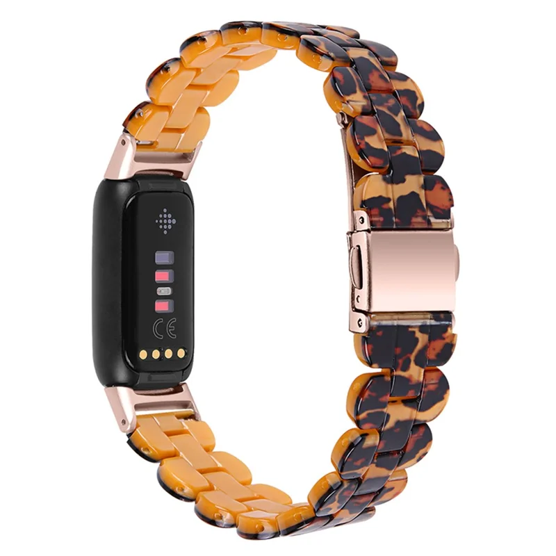 Stylish Replacement Oval Resin Smart Watch Band Wrist Strap with Stainless Steel Buckle for Fitbit Luxe - Leopard Print