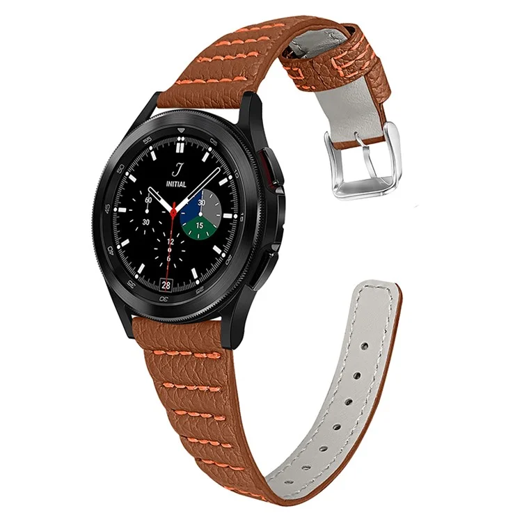 Wave Stitching Line Genuine Leather Smart Watch Strap for Samsung Galaxy Watch6 40mm 44mm / Watch6 Classic 43mm 47mm / Watch 5 40mm 44mm / 5 Pro 45mm / Watch4 40mm 44mm - Brown