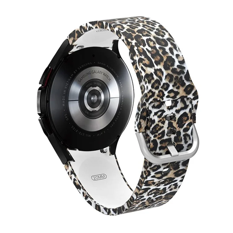 Силиконовый сменный ремешок для смарт-часов Samsung Galaxy Watch6 40мм 44мм / Watch6 Classic 43мм 47мм / Watch 5 40мм 44мм / 5 Pro 45мм / Watch4 40мм 44мм с принтом - коричневый леопард