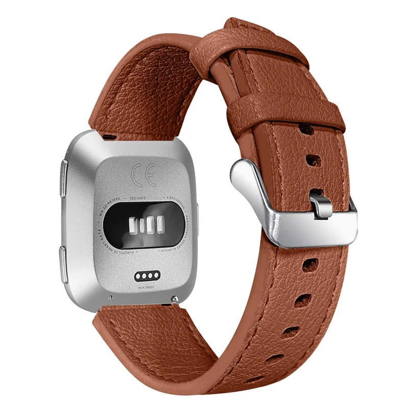 Top Layer Cowhide Genuine Leather Strap Smart Watch Accessories for Fitbit Versa/Fitbit Versa 2 - Brown