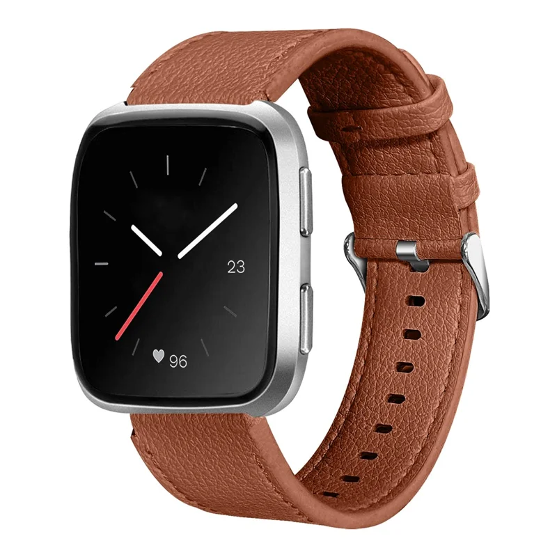 Top Layer Cowhide Genuine Leather Strap Smart Watch Accessories for Fitbit Versa/Fitbit Versa 2 - Brown