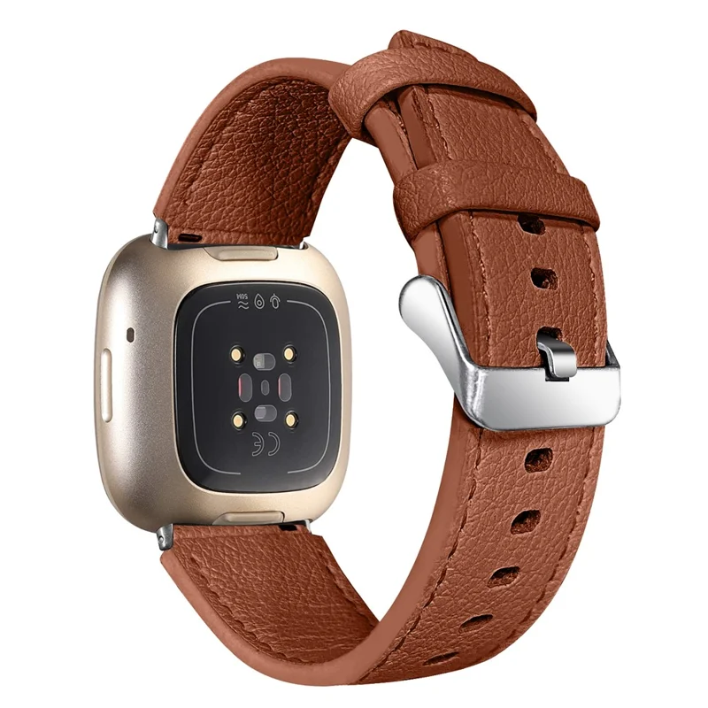 Top Layer Cowhide Genuine Leather Watch Strap Watchband Replacement for Fitbit Versa 3/Fitbit Sense - Brown