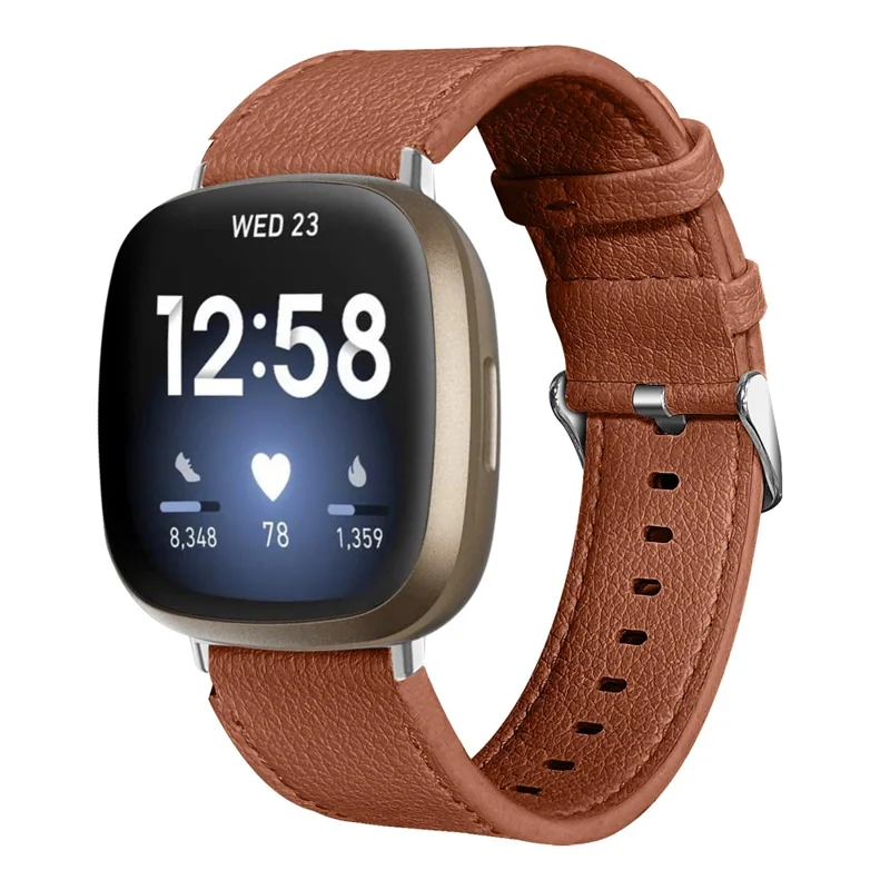 Top Layer Cowhide Genuine Leather Watch Strap Watchband Replacement for Fitbit Versa 3/Fitbit Sense - Brown