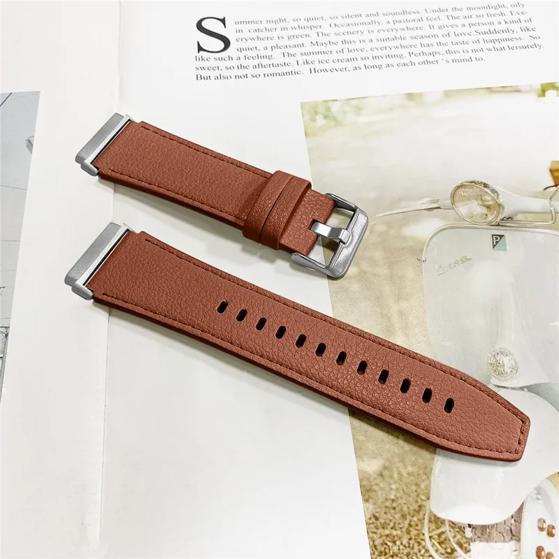 Top Layer Cowhide Genuine Leather Watch Strap Watchband Replacement for Fitbit Versa 3/Fitbit Sense - Brown
