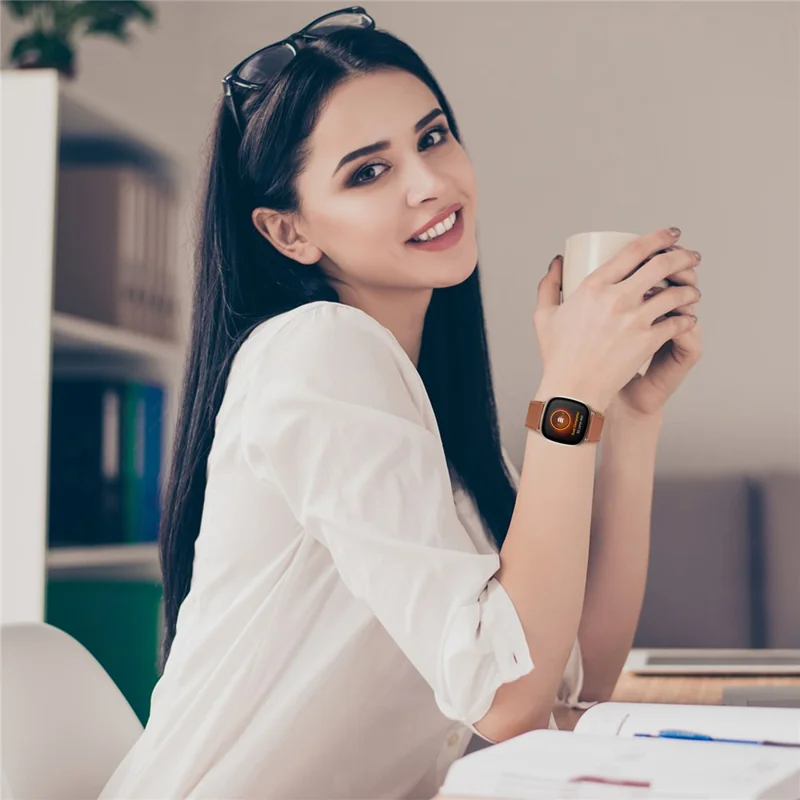 Top Layer Cowhide Genuine Leather Watch Strap Watchband Replacement for Fitbit Versa 3/Fitbit Sense - Brown