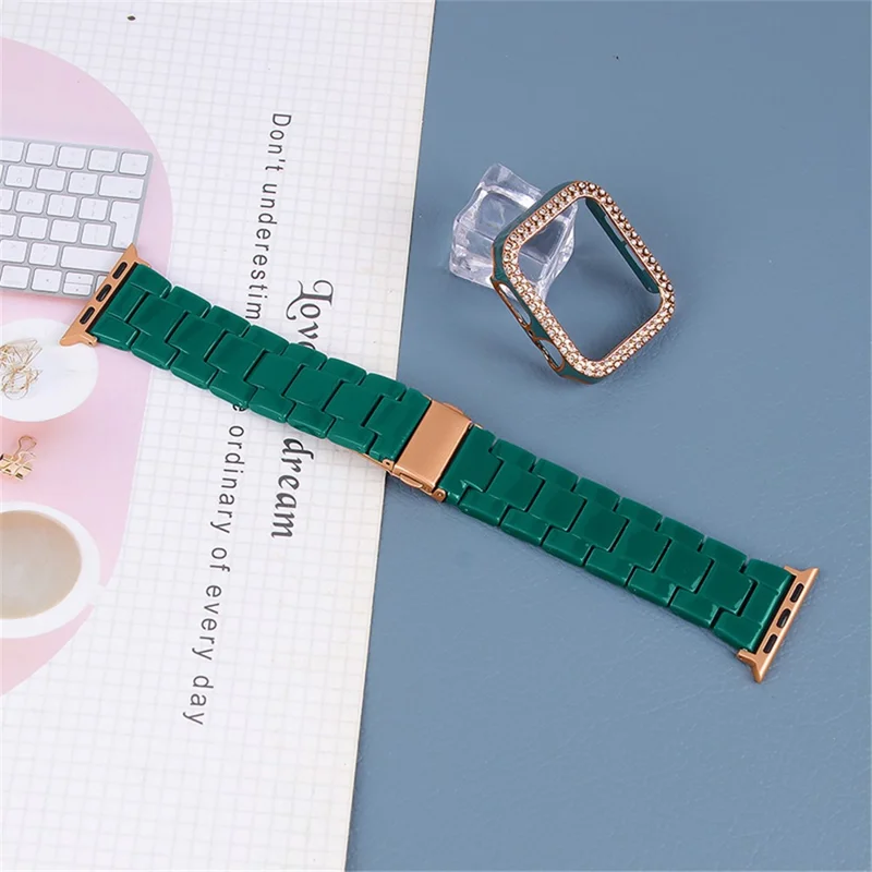 غطاء واقي مزخرف بحجارة الراين وحزام لساعة Apple Watch Series 6 / 5 / 4 / SE 44 مم / SE (2022) 44 مم - أخضر داكن / ذهبي وردي