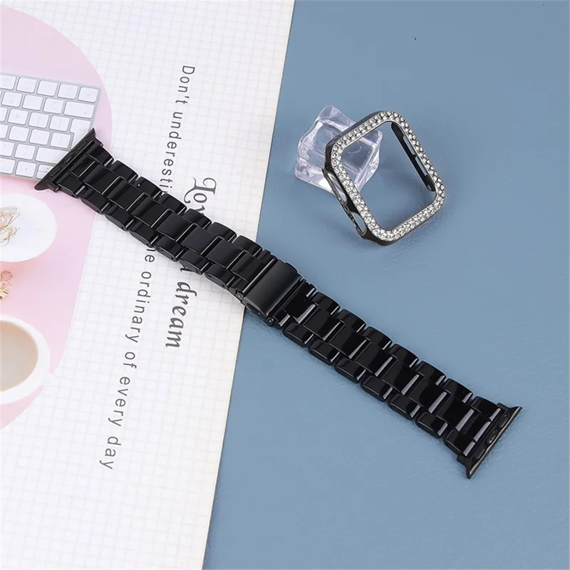 Сменный ремешок и чехол для часов с декором из кристаллов для Apple Watch Series 6/5/4/SE 40мм - черный/серебристый