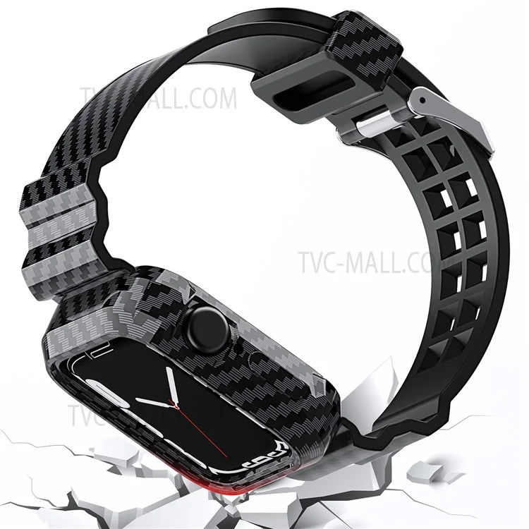 Carbon Fiber Texture 20mm Soft TPU Watch Band Skin-Friendly Band Strap for Apple Watch Series 7 45mm - Pink
