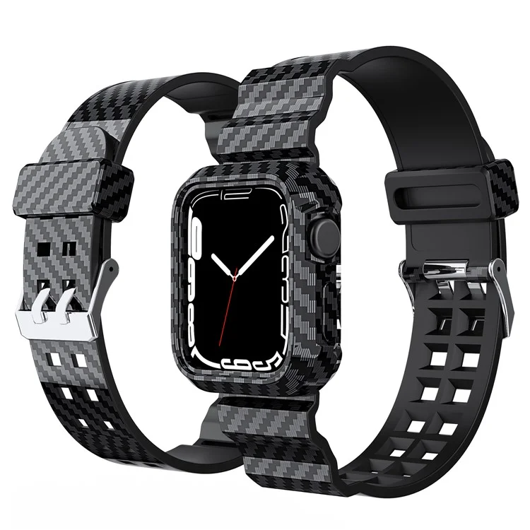 Texture in Fibra di Carbonio da 20 mm TPU Watch Band Shockproof Sports Spedment Strap Per Apple Watch Series 7 41mm - Nero