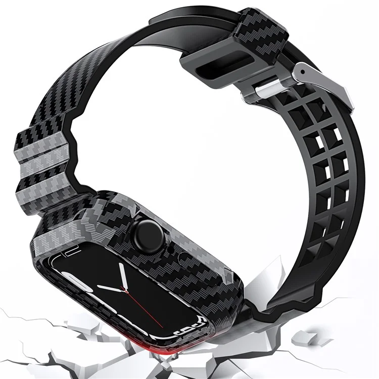 Texture in Fibra di Carbonio da 20 mm TPU Watch Band Shockproof Sports Spedment Strap Per Apple Watch Series 7 41mm - Nero
