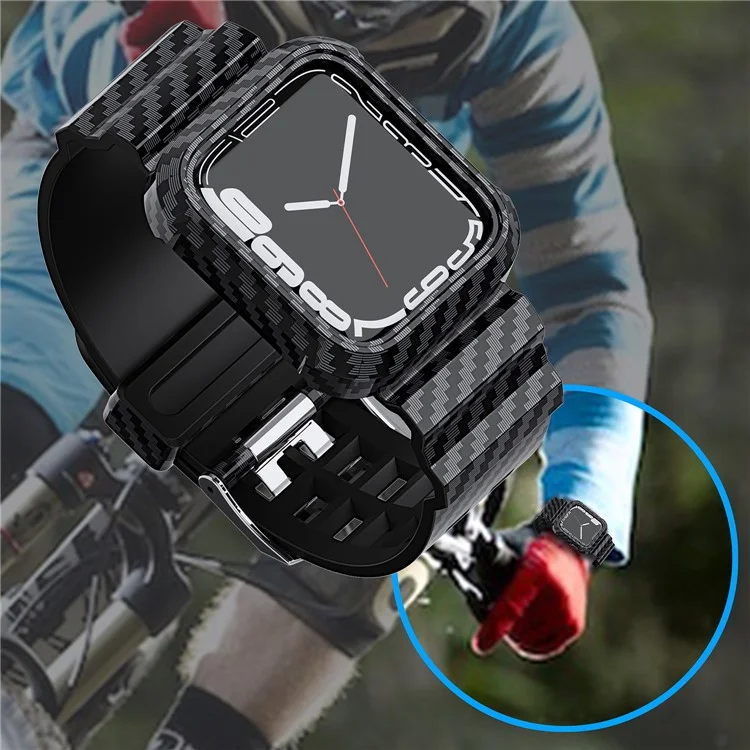 Texture in Fibra di Carbonio da 20 mm TPU Watch Band Shockproof Sports Spedment Strap Per Apple Watch Series 7 41mm - Nero