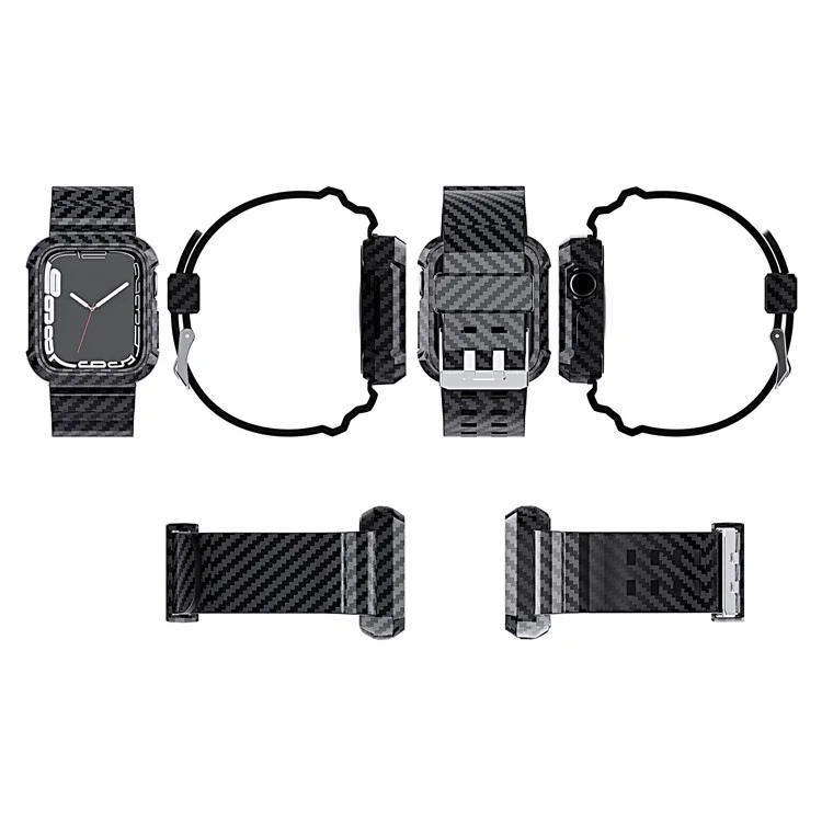 Texture in Fibra di Carbonio da 20 mm TPU Watch Band Shockproof Sports Spedment Strap Per Apple Watch Series 7 41mm - Nero