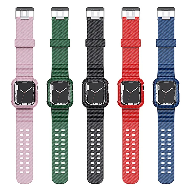Texture in Fibra di Carbonio da 20 mm TPU Watch Band Shockproof Sports Spedment Strap Per Apple Watch Series 7 41mm - Nero