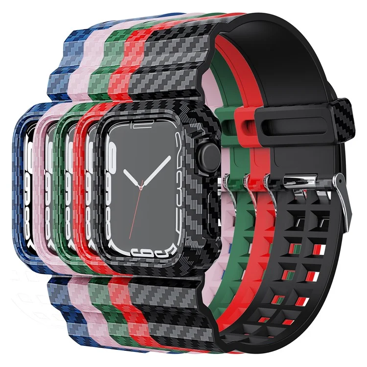 Texture in Fibra di Carbonio da 20 mm TPU Watch Band Shockproof Sports Spedment Strap Per Apple Watch Series 7 41mm - Nero
