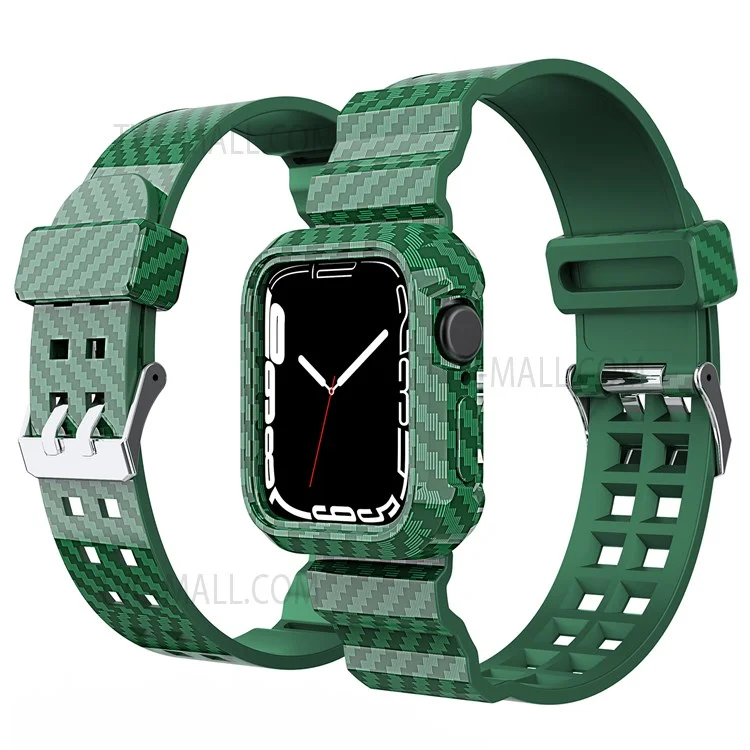 Carbon Fiber Texture 20mm TPU Watch Band Shockproof Rugged Sports Replacement Strap for Apple Watch Series 7 41mm - Green