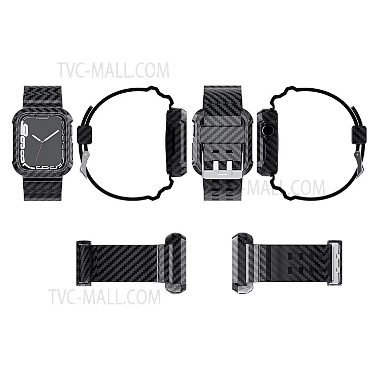 Carbon Fiber Texture 20mm TPU Watch Band Shockproof Rugged Sports Replacement Strap for Apple Watch Series 7 41mm - Green
