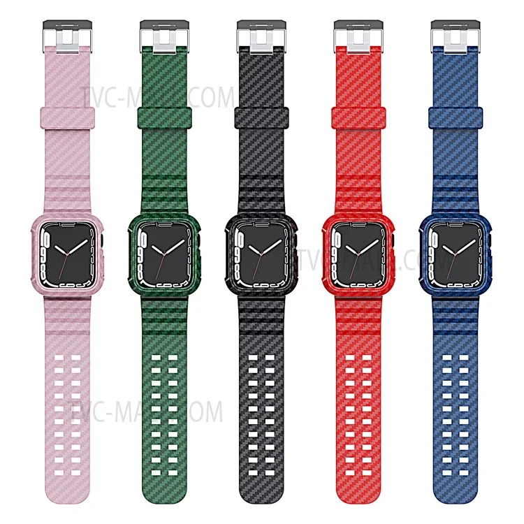 Carbon Fiber Texture 20mm TPU Watch Band Shockproof Rugged Sports Replacement Strap for Apple Watch Series 7 41mm - Green
