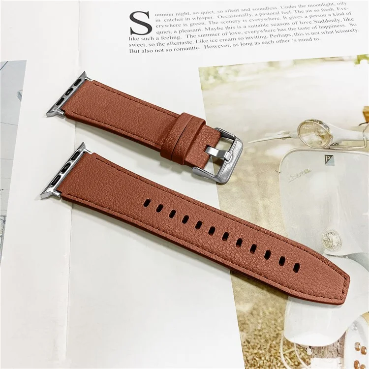 Cowhide Genuine Leather Watch Band Strap Replacement for Apple Watch Series 10 42mm / 9 8 7 41mm / 6 5 4 SE SE (2022) SE (2023) 40mm / 3 2 1 38mm - Brown