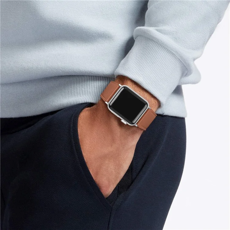 Cowhide Genuine Leather Watch Band Strap Replacement for Apple Watch Series 10 42mm / 9 8 7 41mm / 6 5 4 SE SE (2022) SE (2023) 40mm / 3 2 1 38mm - Brown