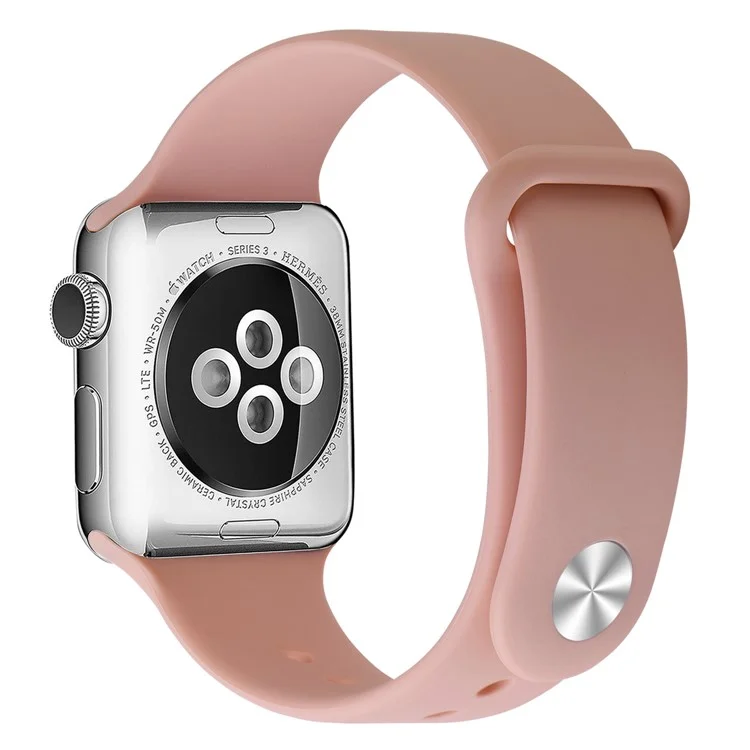 Snap Button Adjustment Silicone Watch Band Strap for Apple Watch Series 10 42mm / 9 8 7 41mm / 6 5 4 SE SE (2022) SE (2023) 40mm / 3 2 1 38mm - Pink