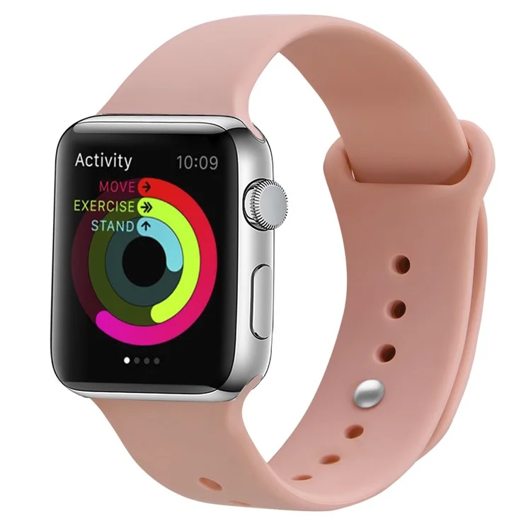 Snap Button Adjustment Silicone Watch Band Strap for Apple Watch Series 10 42mm / 9 8 7 41mm / 6 5 4 SE SE (2022) SE (2023) 40mm / 3 2 1 38mm - Pink