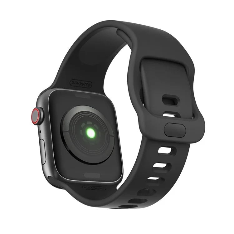 Silikon-Smartwatch-Armband, verstellbar, für Apple Watch Series 10 46mm / Ultra 2 Ultra 49mm / 9 8 7 45mm / SE (2023) SE (2022) SE 6 5 4 44mm / 3 2 1 42mm - Schwarz