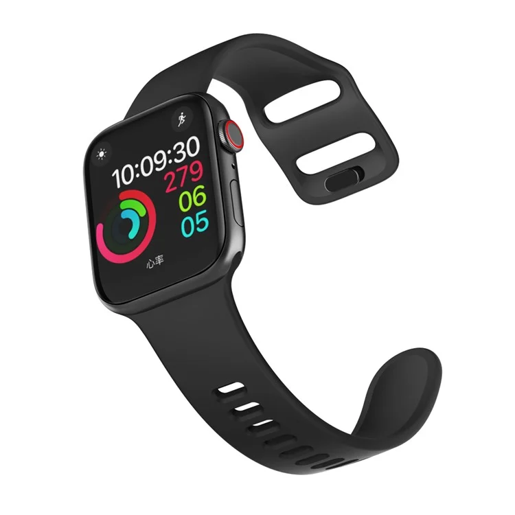 Silikon-Smartwatch-Armband, verstellbar, für Apple Watch Series 10 46mm / Ultra 2 Ultra 49mm / 9 8 7 45mm / SE (2023) SE (2022) SE 6 5 4 44mm / 3 2 1 42mm - Schwarz