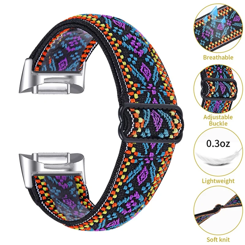 Elastisches Nylonband mit verstellbarer Schnalle, geflohtes Uhrenarmband für Fitbit Charge 6 / 5 - 5#