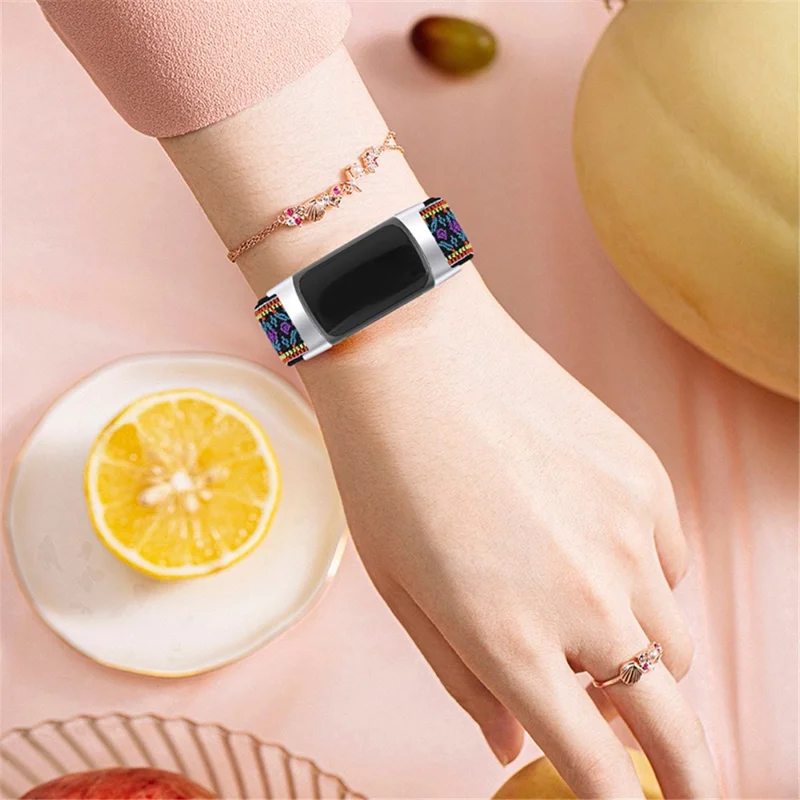 Elastisches Nylonband mit verstellbarer Schnalle, geflohtes Uhrenarmband für Fitbit Charge 6 / 5 - 5#